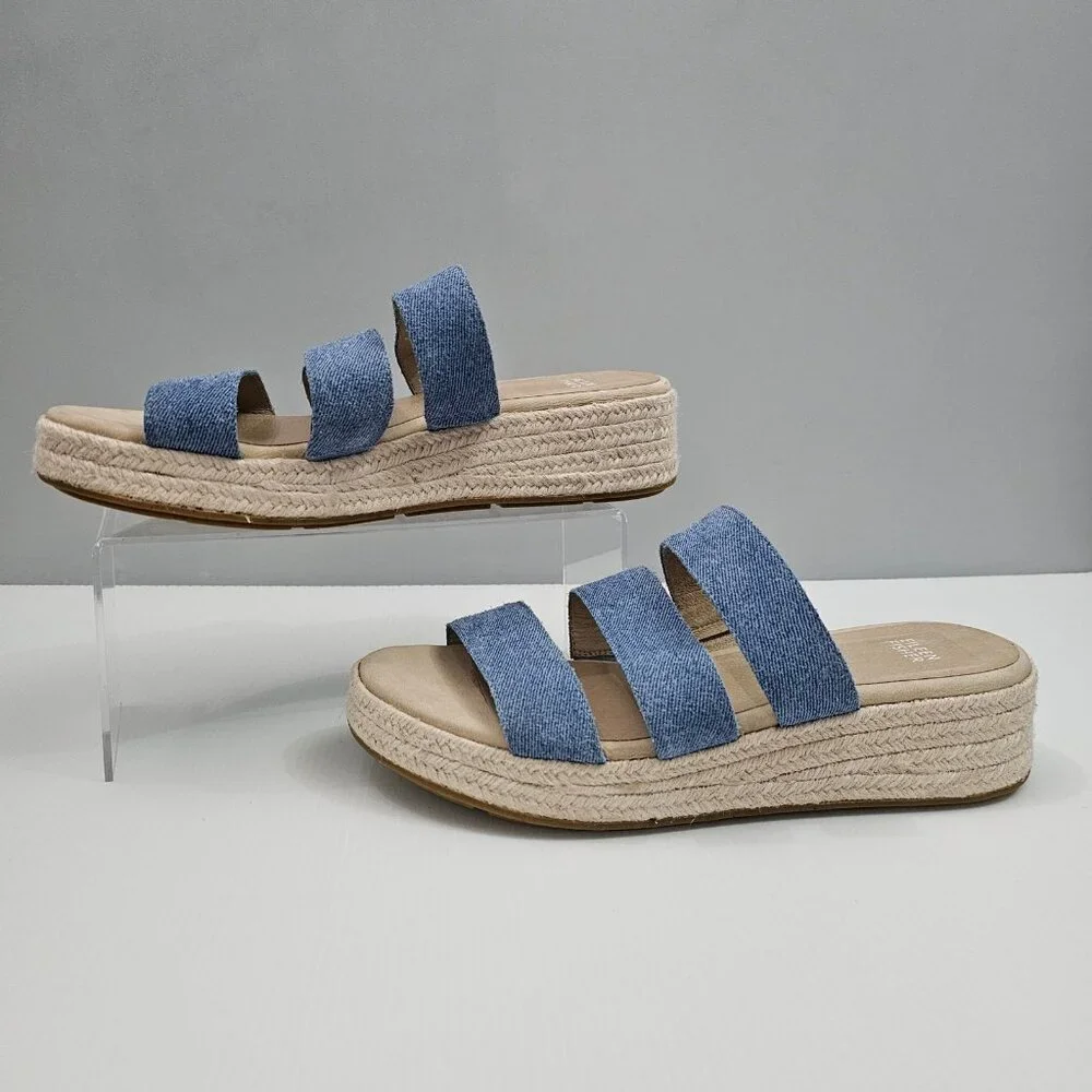 Eileen Fisher Mayla Espadrille Sandal Womens 10 Denim Jute Platform Slide